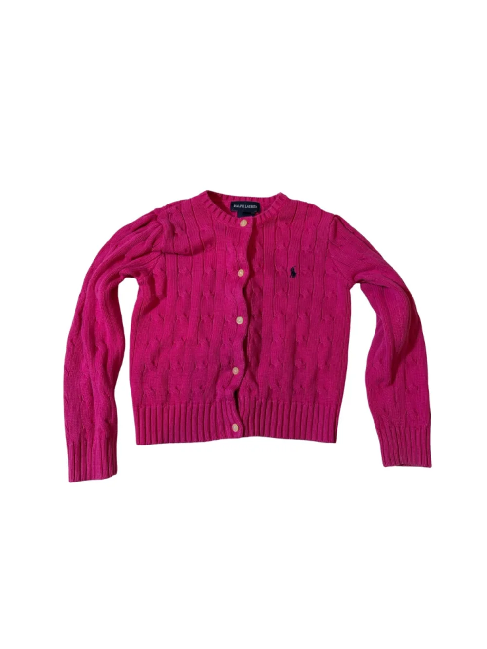 Ralph Lauren Girls 5 Pink Cable Knit Cardigan Sweater Pony Logo Cotton Preppy
